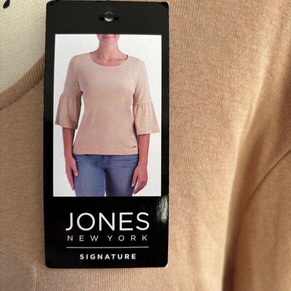 Jones New York Women's Beige 100% Cotton Top Size XXL Bell Ruffle Sleeves - Picture 6 of 7